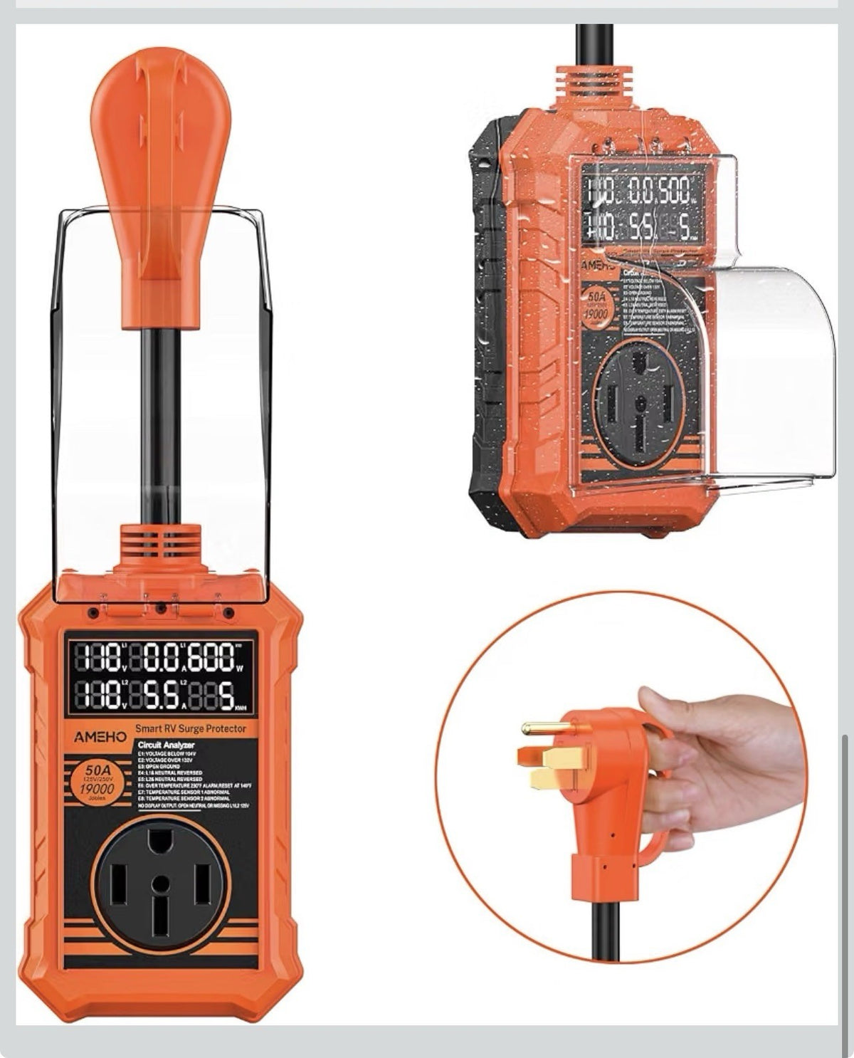 RV Surge Protector 50 Amp, 19000J with Smart Auto Shutoff – Waterproof – LED Lar8