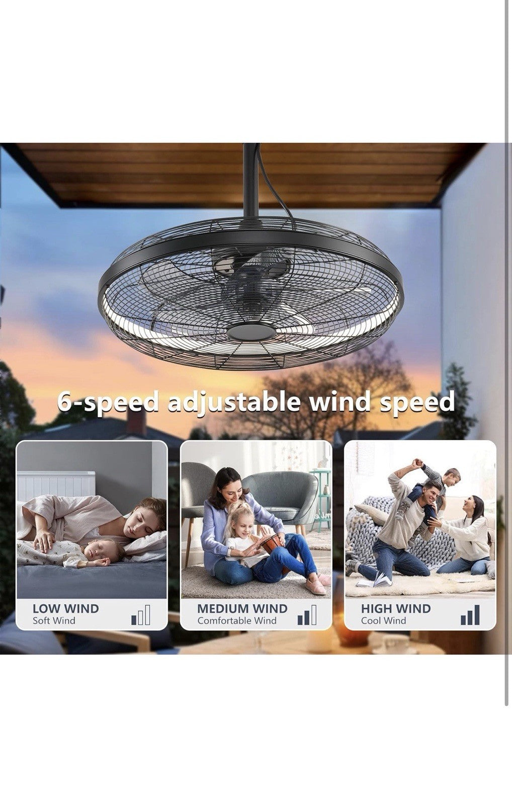 Outdoor Ceiling Fans with LED Lights & Remote Control, 20'' Gazebo Fan3