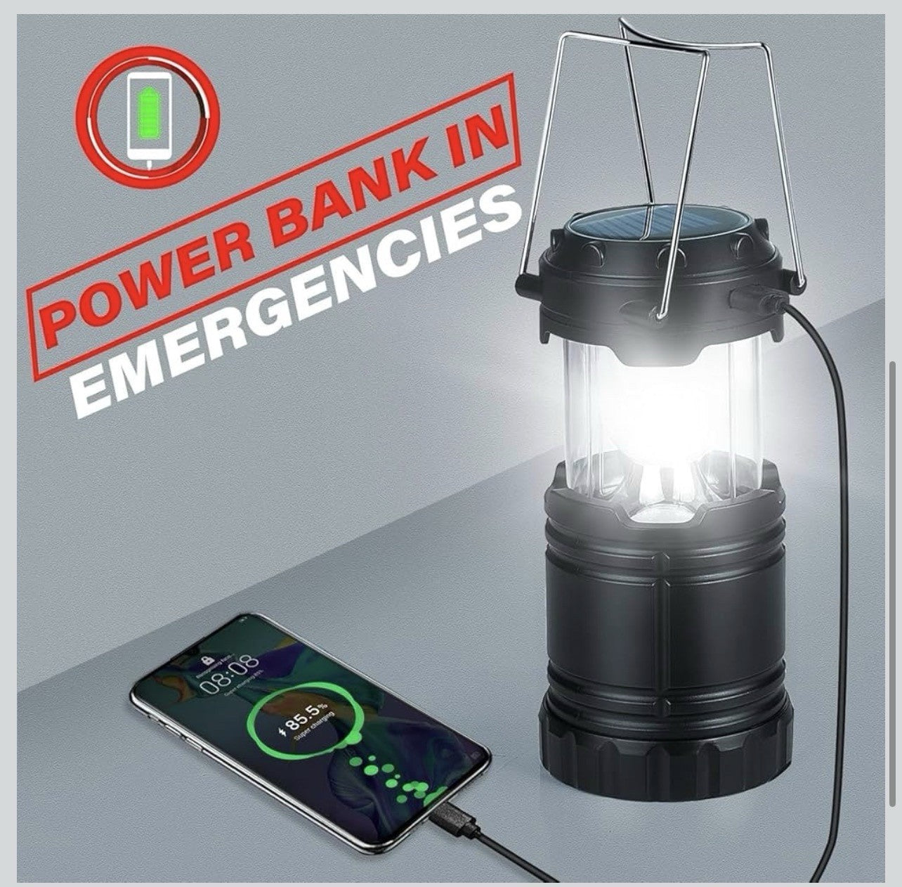 Paquete de 4 faroles solares para campamento, luces LED recargables8