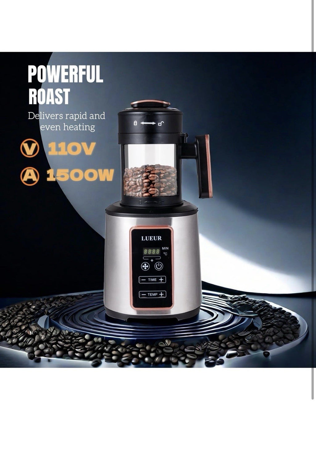 LUEUR Electric Coffee Bean Roaster Machine for Home Use, 1500W Hot Air Coffee2