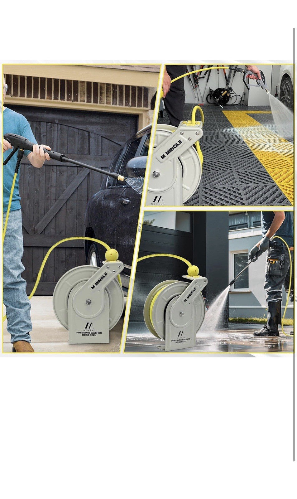 M MINGLE Retractable Pressure Washer Hose Reel, 1/4" × 60ft Power Washer Hose5