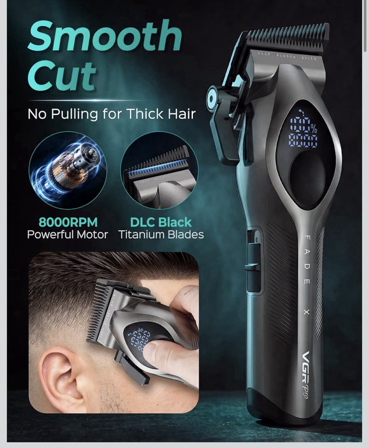 Cordless Hair Clipper Trimmer Set 9 Guide Combs Fade Blade USB-C Rechargeable1