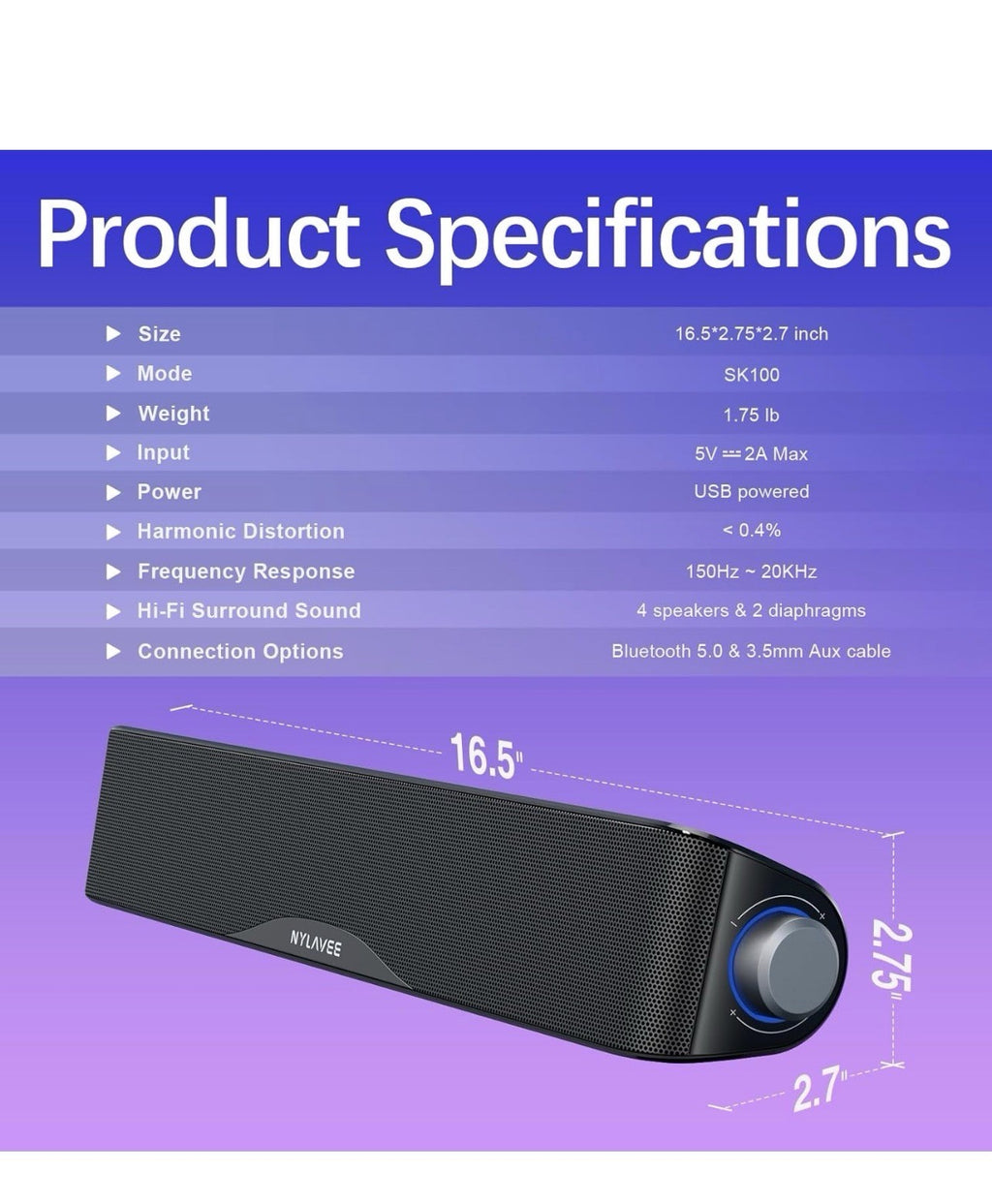 Nylavee Computer Speakers, Hi-Fi Sound Quality Computer Sound Bar, Bluetooth5