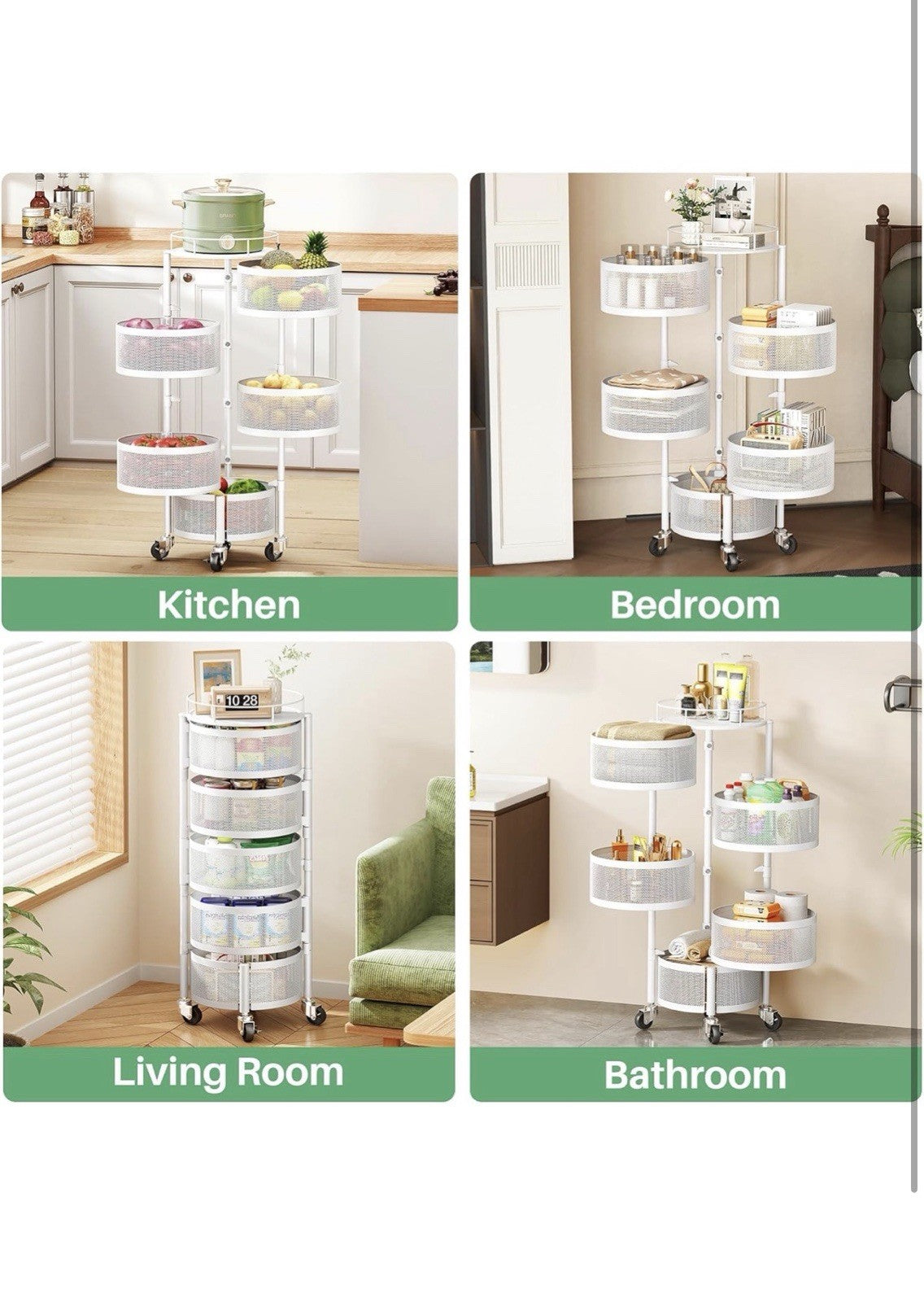 SAYZH Fruit Vegetable Basket for Kitchen, Rotating Storage Rack, 5 Tier Rolling 4