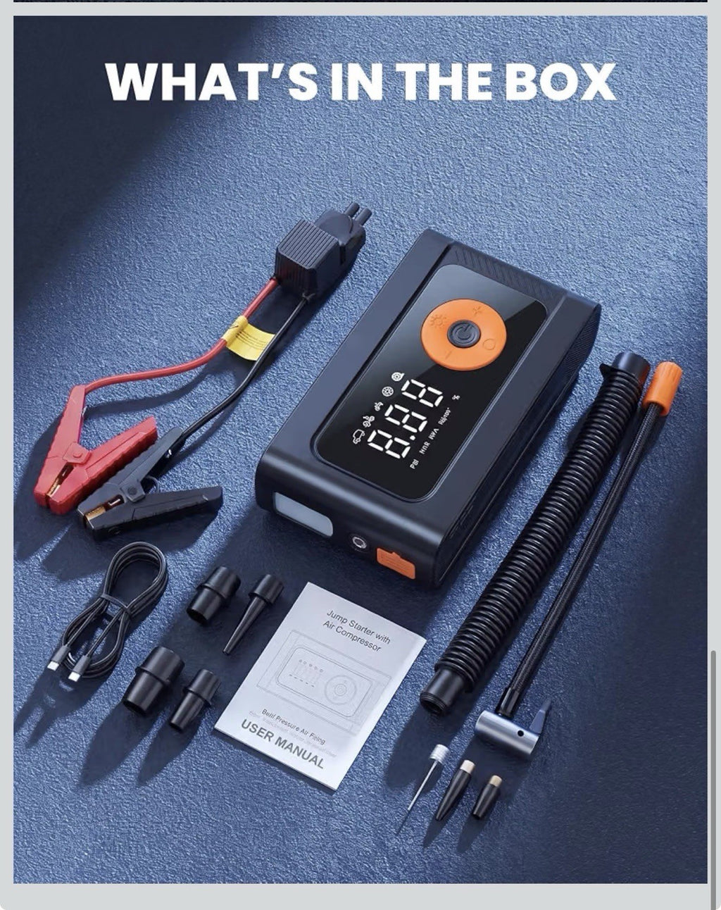 6000A 160PSI 8-in-1 Car Jump Starter with Air Compressor & Air Blower Supports7