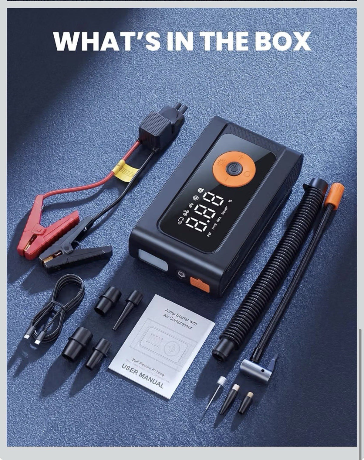 6000A 160PSI 8-in-1 Car Jump Starter with Air Compressor & Air Blower Supports7