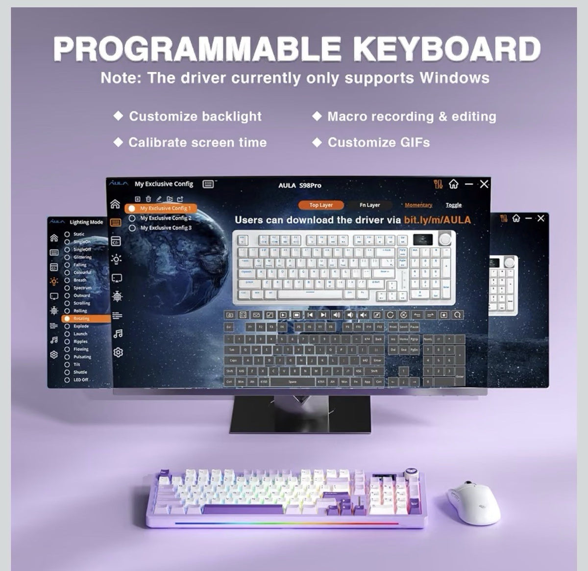AULA S98 Pro Wireless Mechanical Gaming Keyboard with Screen, Knob, 96 Keys 26