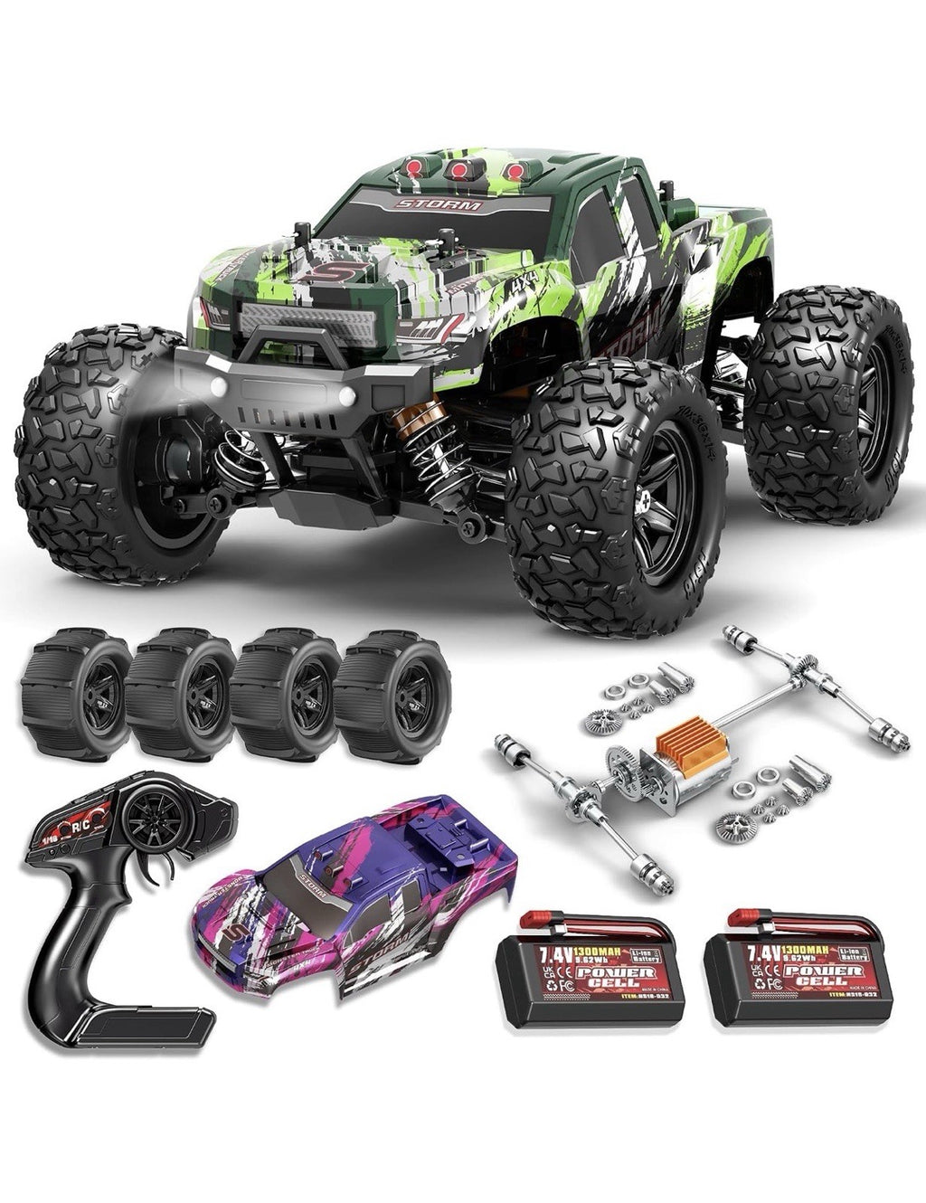 1:18 All Terrain RC Car, 4WD Off-Road Remote Control Car (HS18-05) Green+purple0