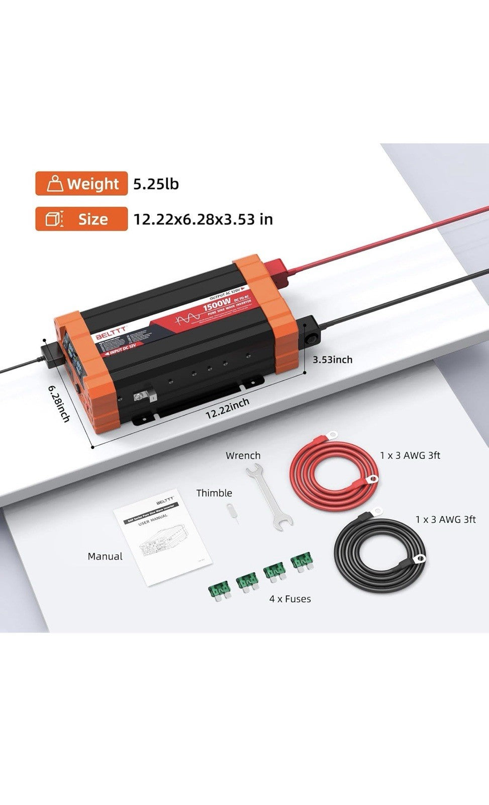 BELTTT Inversor de onda sinusoidal pura de 1500 W de 12 V a 120 V8