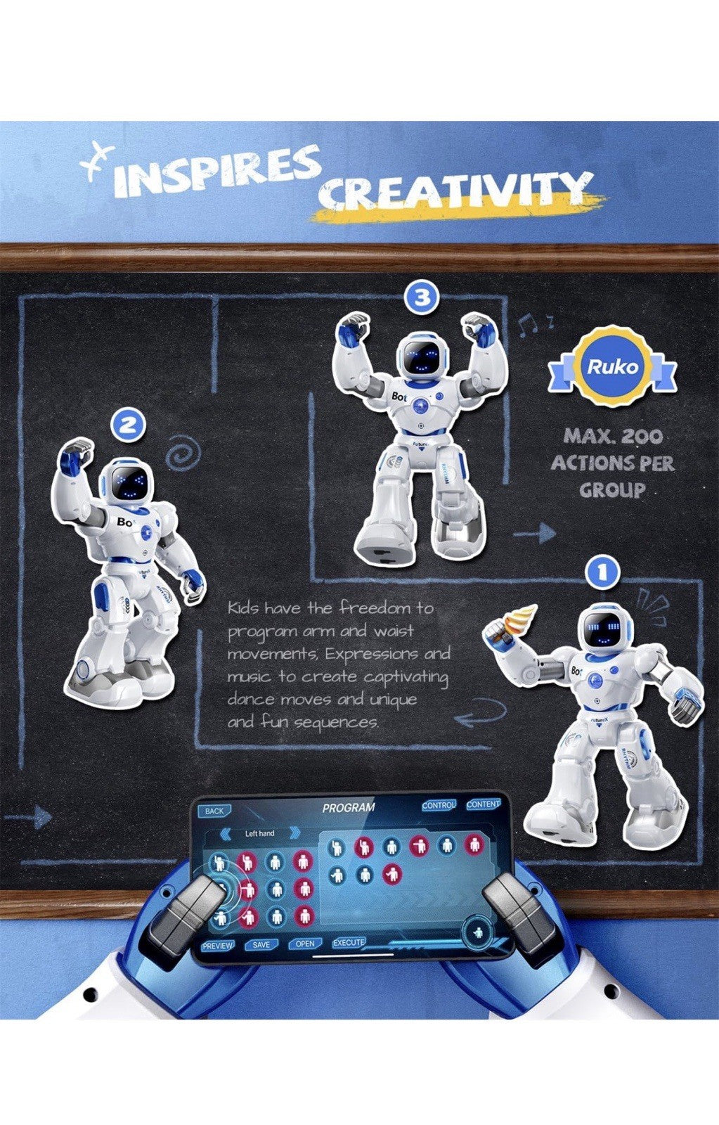 Ruko 1088 Smart Robot for Kids, Large Programmable Interactive RC Robot w Voice3