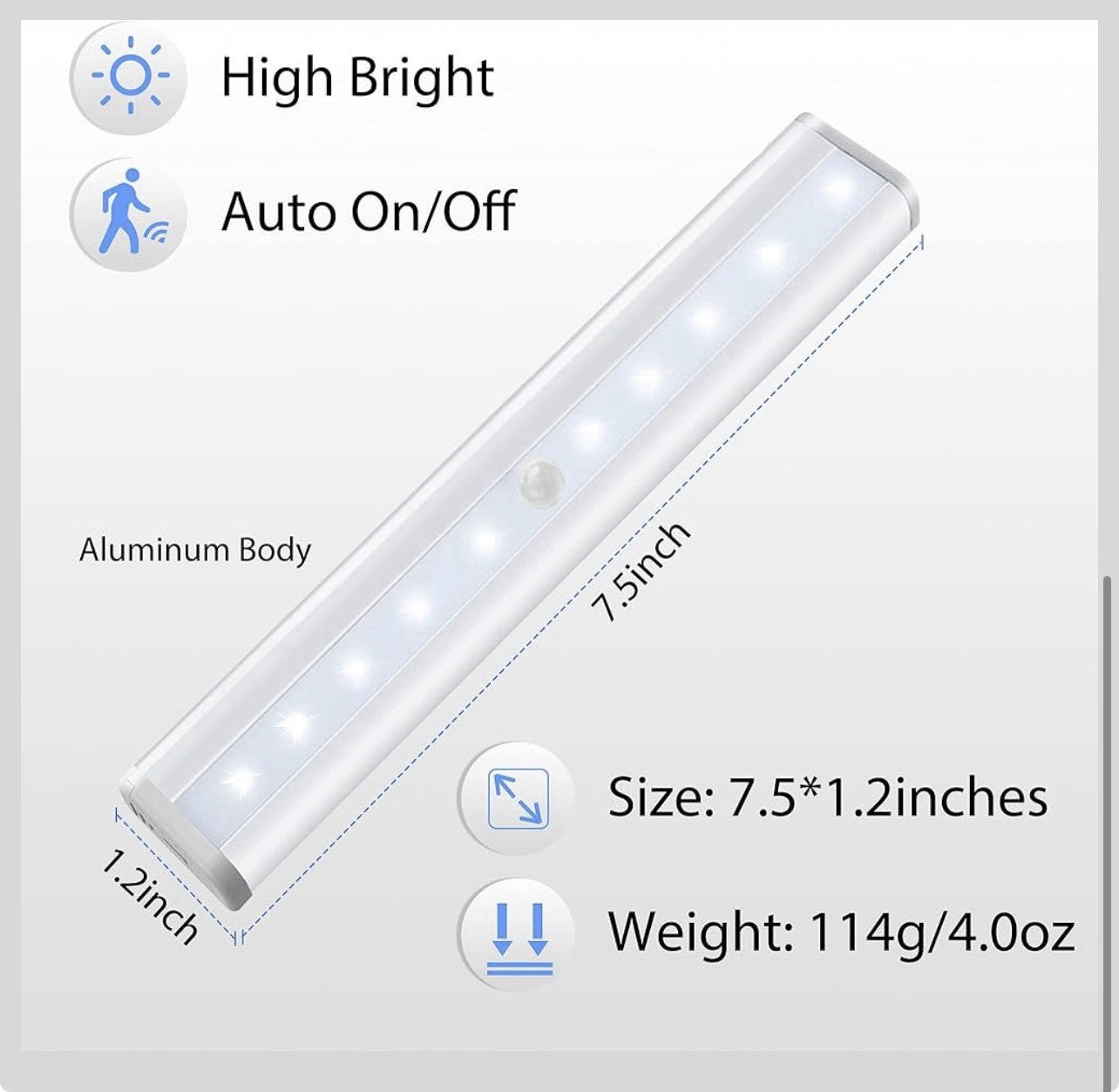10 luces LED Batería para gabinete con sensor de movimiento (3 Pack)