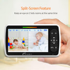 iFamily Split Screen Baby Monitor, Large Display Video Baby Monitor with 2 Cameras and Audio, Long Range, Remote pan tilt, Night Vision, Temperature Sensor, 2 Way Talk, Feeding Clock and lullabies.