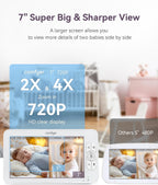 Comfyer BM01 7" HD Split-Screen Baby Monitor with 2 1080P Cameras, 48 Hrs 6000mAh Battery Runs 2 Days in VOX Mode, No WiFi Monitor with a Flexible Bracket, 2 Way Audio, Remote PTZ, Auto Night Vision