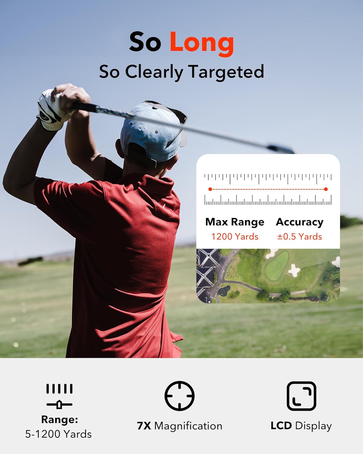 REDTIGER Golf Rangefinder with Slope Switch, 1200 Yards Range Finder Golfing, 7X Magnification, Flag Pole Locking Vibration, Rechargeable Range Finders with...