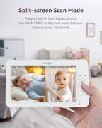 Comfyer BM01 7" HD Split-Screen Baby Monitor with 2 1080P Cameras, 48 Hrs 6000mAh Battery Runs 2 Days in VOX Mode, No WiFi Monitor with a Flexible Bracket, 2 Way Audio, Remote PTZ, Auto Night Vision