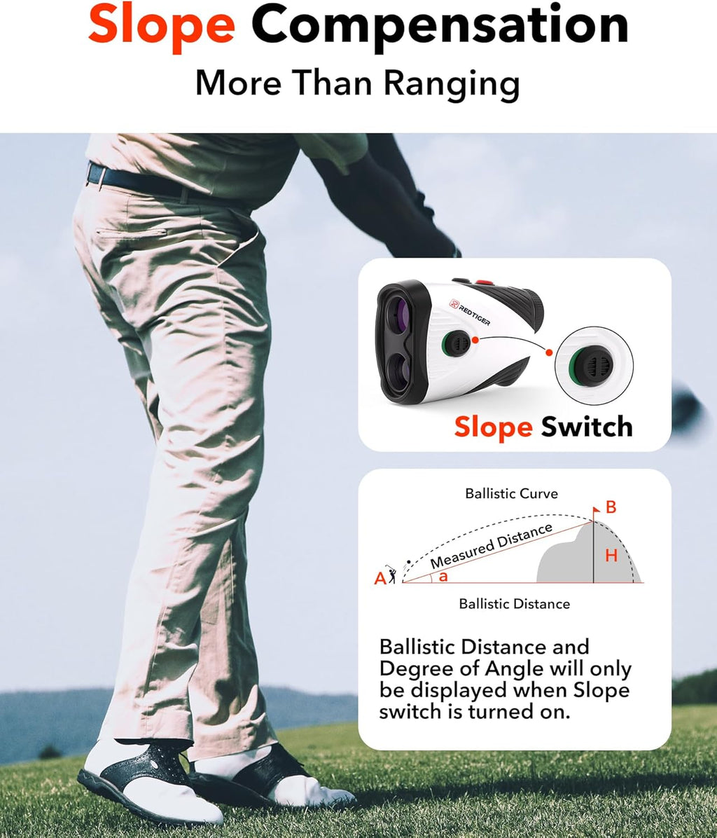 REDTIGER Golf Rangefinder with Slope Switch, 1200 Yards Range Finder Golfing, 7X Magnification, Flag Pole Locking Vibration, Rechargeable Range Finders with...