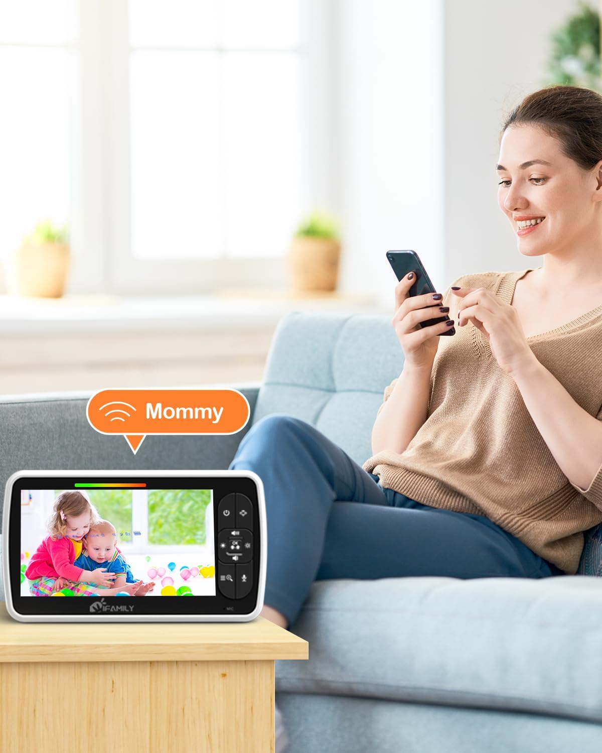 iFamily Split Screen Baby Monitor, Large Display Video Baby Monitor with 2 Cameras and Audio, Long Range, Remote pan tilt, Night Vision, Temperature Sensor, 2 Way Talk, Feeding Clock and lullabies.