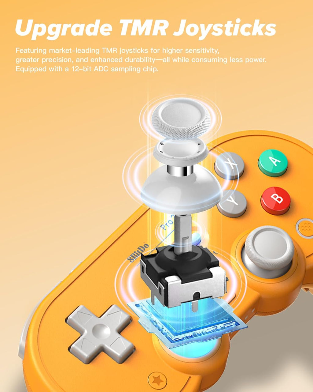 8Bitdo Pro 3 Bluetooth Controller with TMR Joysticks, Swappable ABXY Buttons, Pro Back Buttons, Charging Dock, Hall Effect Triggers for Switch/Switch 2, Windows, Apple, SteamOS, Android (Orange)