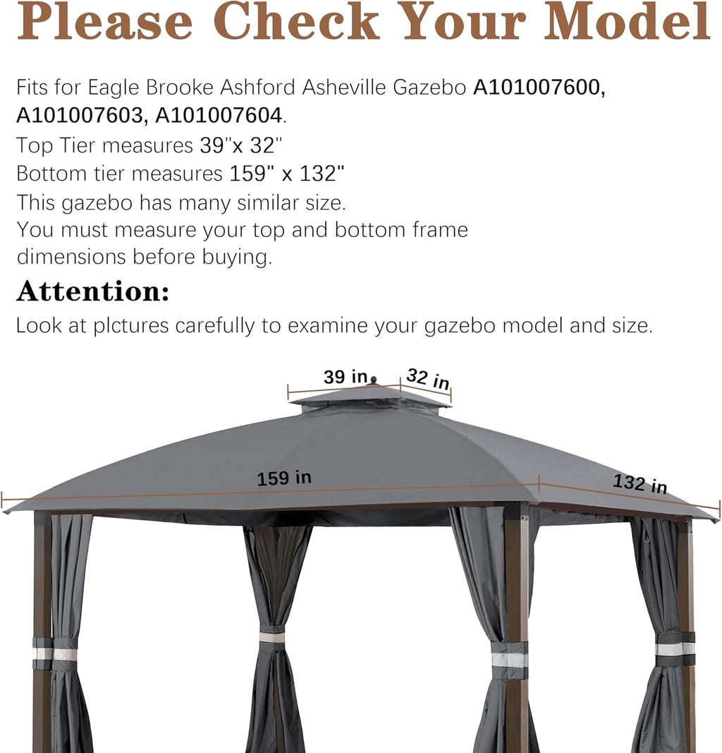 SCOCANOPY Replacement Cover Fit for 10X12 Ft Eagle Brooke Soft Top Gazebo Model A101007600, A101007603, A101007604,(Gray)