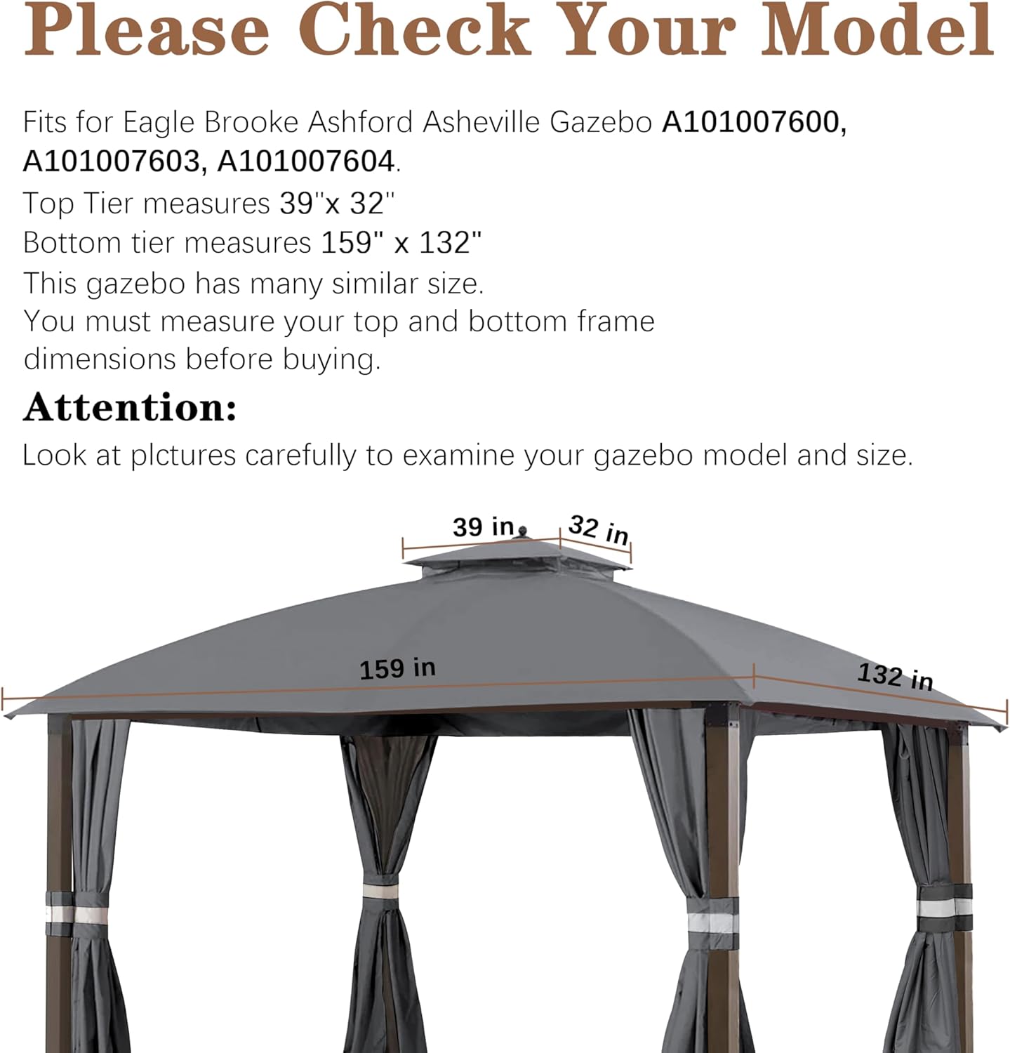 SCOCANOPY Replacement Cover Fit for 10X12 Ft Eagle Brooke Soft Top Gazebo Model A101007600, A101007603, A101007604,(Gray)