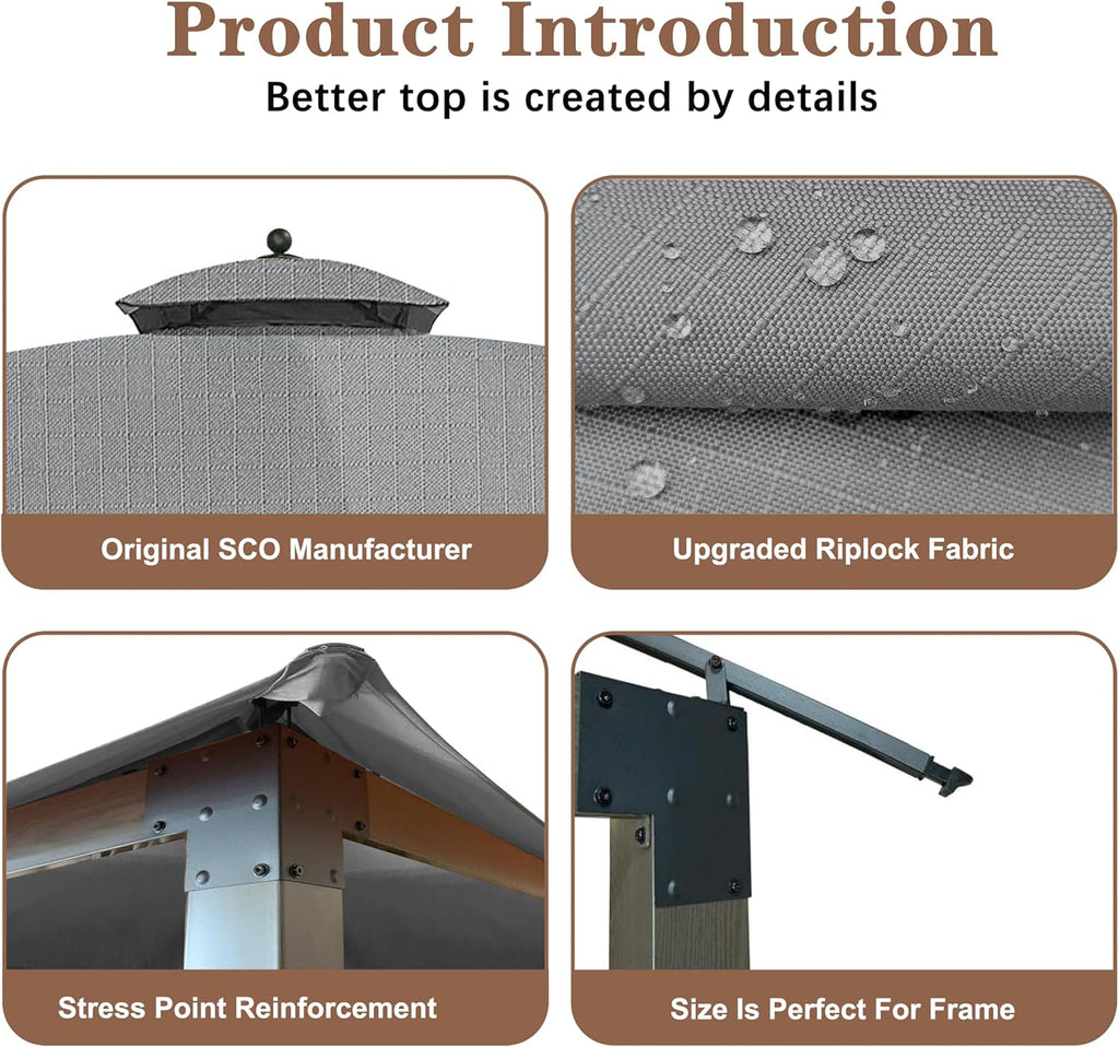 SCOCANOPY Replacement Cover Fit for 10X12 Ft Eagle Brooke Soft Top Gazebo Model A101007600, A101007603, A101007604,(Gray)