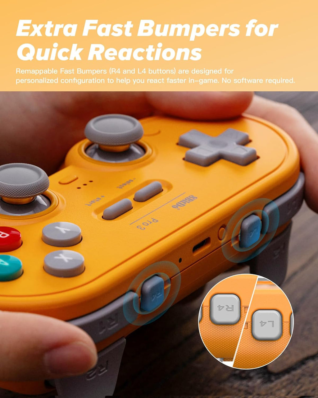 8Bitdo Pro 3 Bluetooth Controller with TMR Joysticks, Swappable ABXY Buttons, Pro Back Buttons, Charging Dock, Hall Effect Triggers for Switch/Switch 2, Windows, Apple, SteamOS, Android (Orange)