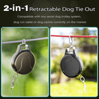 30ft Dog Tie Out Cable and Retractable Dog Leash, 2-in-1 Lead for Zipline, Aerial Run Cable Trolley Or Anchor, No Tangle Retractable Tie Out Reel for Camping Or Yard