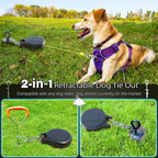 30ft Dog Tie Out Cable and Retractable Dog Leash, 2-in-1 Lead for Zipline, Aerial Run Cable Trolley Or Anchor, No Tangle Retractable Tie Out Reel for Camping Or Yard
