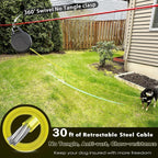 30ft Dog Tie Out Cable and Retractable Dog Leash, 2-in-1 Lead for Zipline, Aerial Run Cable Trolley Or Anchor, No Tangle Retractable Tie Out Reel for Camping Or Yard