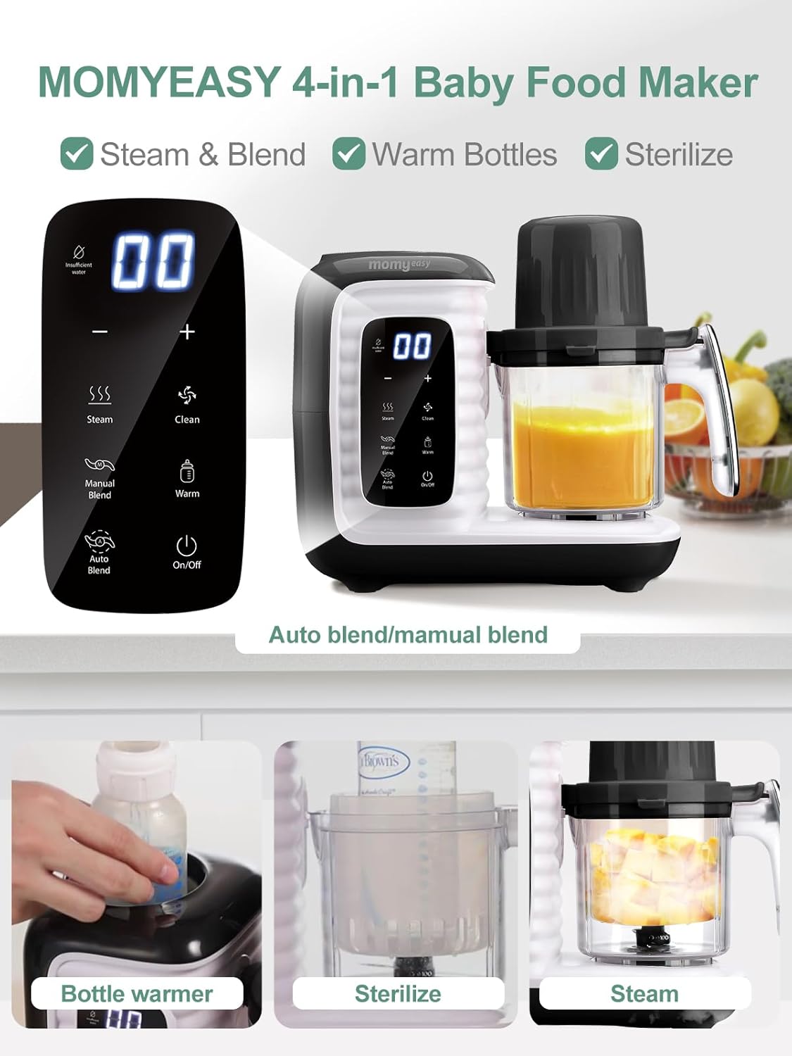 MOMYEASY Baby Food Maker, Multifunction Processor Chopper Grinder, Baby Food Steamer and Puree Blender in-One, with Bottle Warmer, Auto Cooking &...