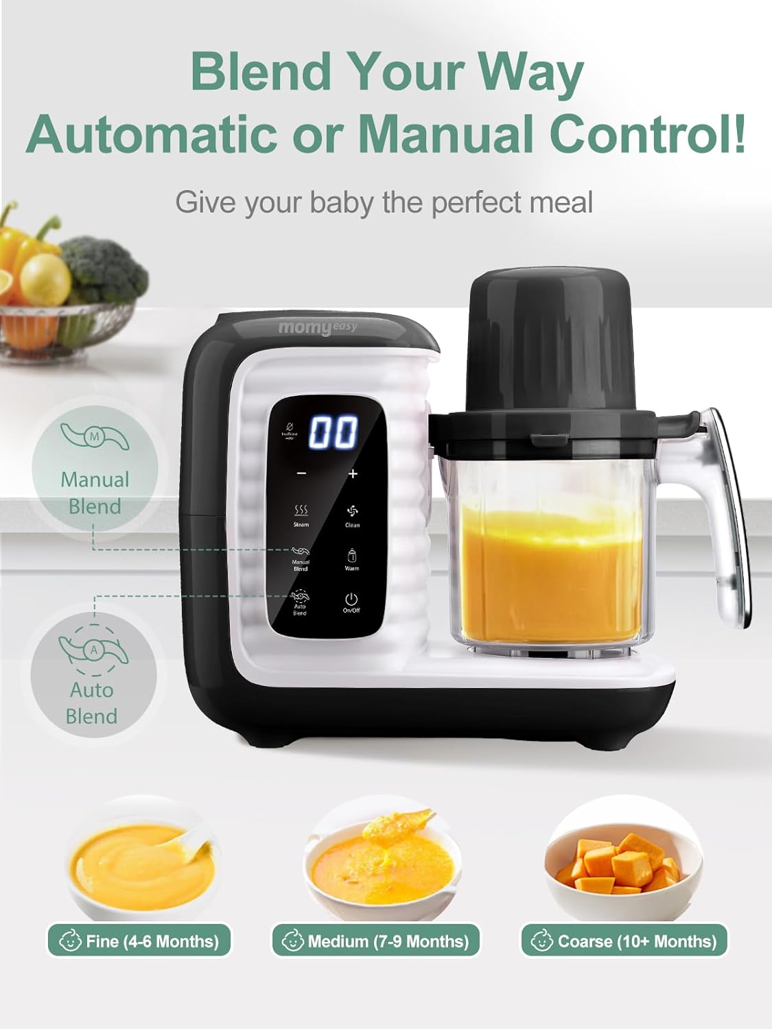MOMYEASY Baby Food Maker, Multifunction Processor Chopper Grinder, Baby Food Steamer and Puree Blender in-One, with Bottle Warmer, Auto Cooking &...