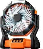 ZIQENLK Camping Fan Rechargeable, 20000mAh Battery Powered Portable Fan with LED Light & Hook,Outdoor, Tent, Travel, Fishing, Jobsite, Gifts for Men Dad Him