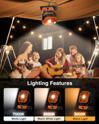 ZIQENLK Camping Fan Rechargeable, 20000mAh Battery Powered Portable Fan with LED Light & Hook,Outdoor, Tent, Travel, Fishing, Jobsite, Gifts for Men Dad Him