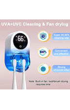 Toothbrush Holder and Cleaner for Bathroom Light Cleaning Fan Drying Round in Circle Automatic Rotating Cover Wall Mounted Smart Home Gadgets (01 White)