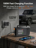 Jump Starter with Air Compressor, 3000A Portable Car Battery Jumper Starter with 100W Wall Charger, 16000mAh Power Bank PD 65W Fast Charging, 150PSI Tire Inflator (30L/min), 12V Jump Box