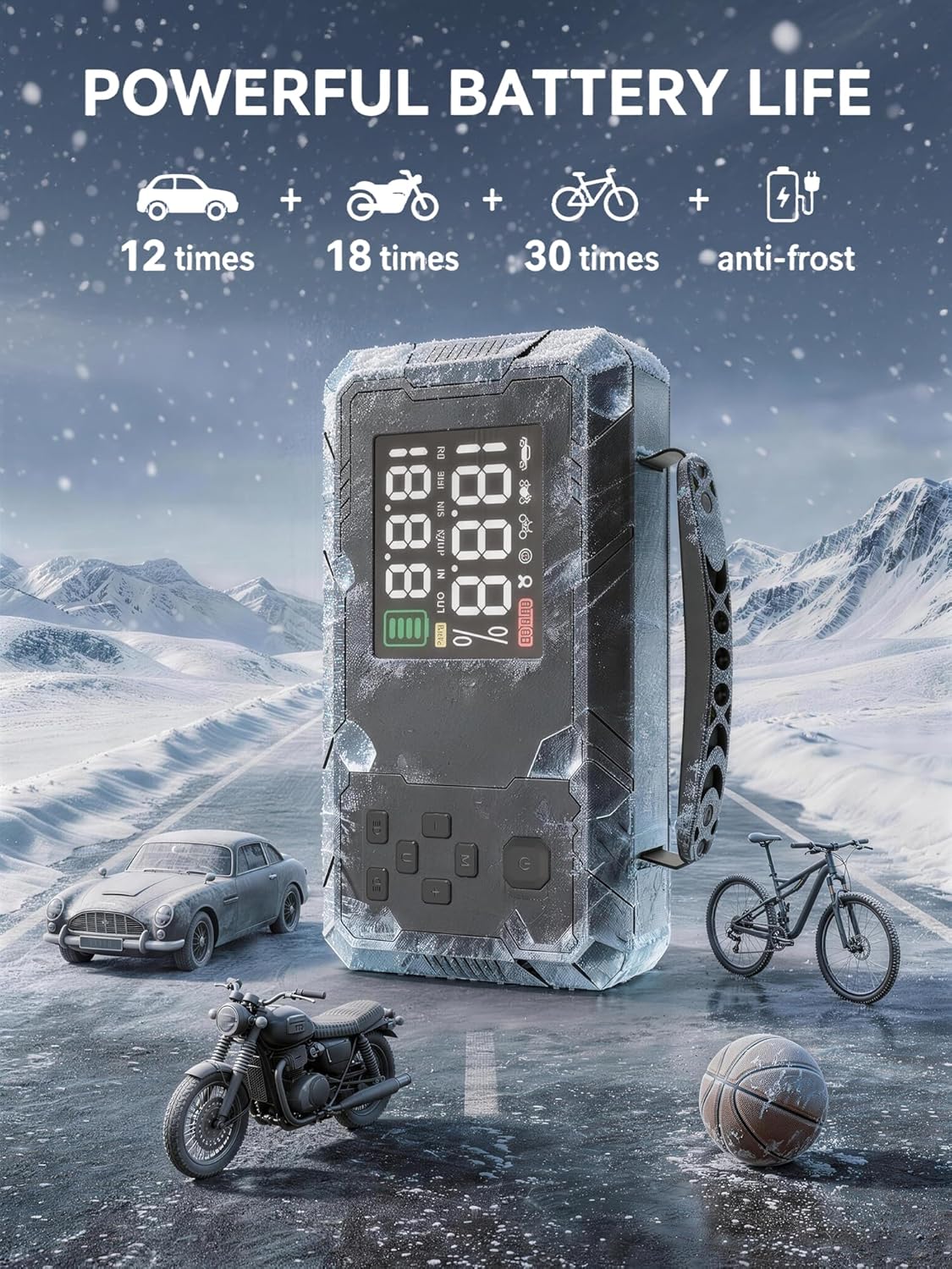 Jump Starter with Air Compressor, 3000A Portable Car Battery Jumper Starter with 100W Wall Charger, 16000mAh Power Bank PD 65W Fast Charging, 150PSI Tire Inflator (30L/min), 12V Jump Box