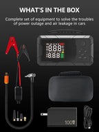 Jump Starter with Air Compressor, 3000A Portable Car Battery Jumper Starter with 100W Wall Charger, 16000mAh Power Bank PD 65W Fast Charging, 150PSI Tire Inflator (30L/min), 12V Jump Box