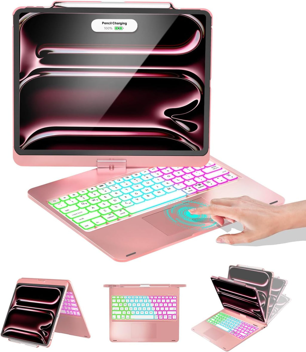 Baisla Case with Keyboard for iPad Pro 13-inch(M5/M4), iPad Air 13-inch(M4/M3/M2) & iPad Pro 12.9", Trackpad, 360 Rotatable, Rainbow Backlit...