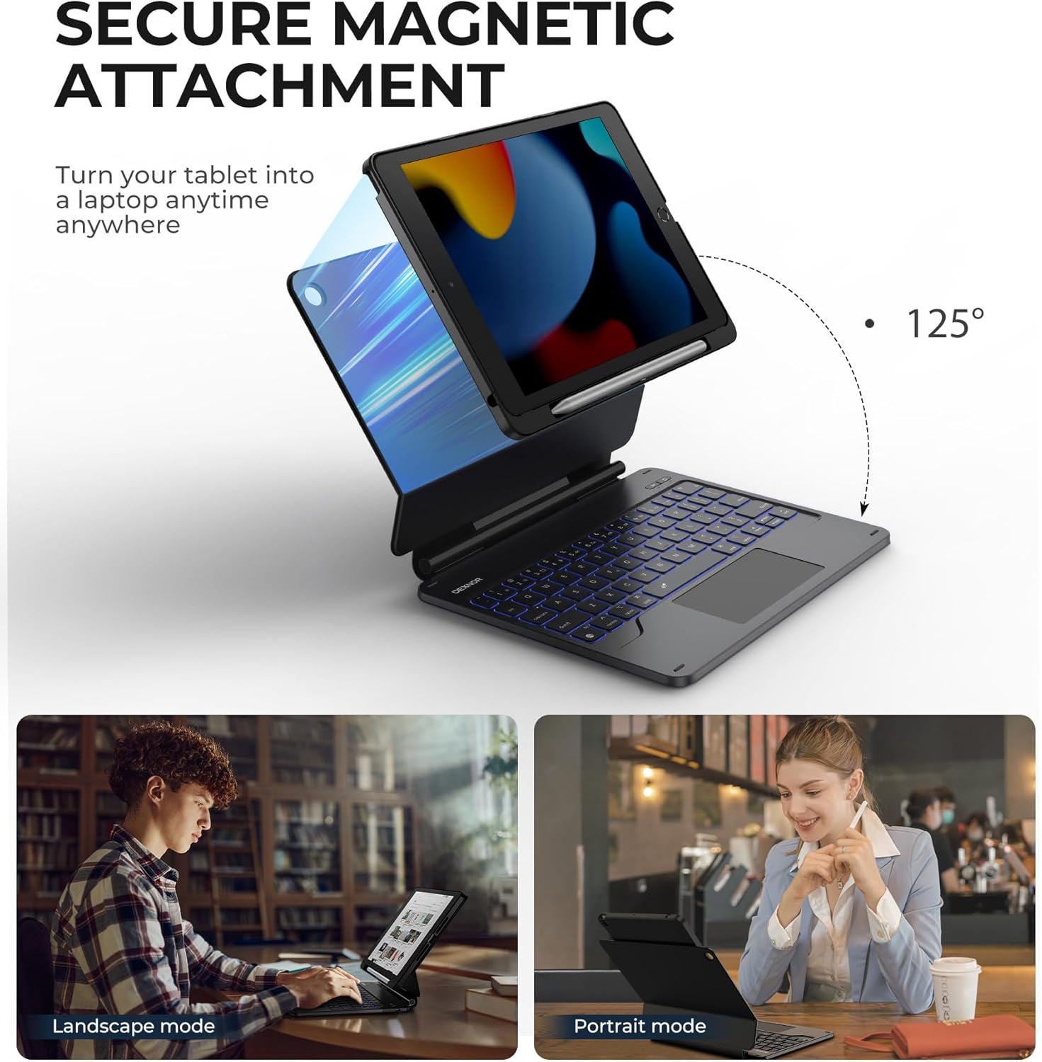 Dexnor for iPad 9th Generation Case with Keyboard Floating Cantilever Magnetic Stand Multi-Touch Trackpad Backlit Pencil Holder Magic Style Keyboard Case for iPad 9th/8th/7th Generation 10.2", Black