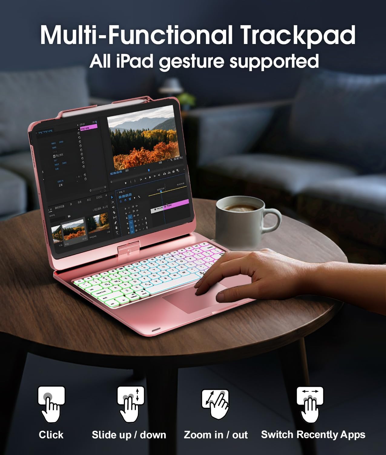Baisla Case with Keyboard for iPad Pro 13-inch(M5/M4), iPad Air 13-inch(M4/M3/M2) & iPad Pro 12.9", Trackpad, 360 Rotatable, Rainbow Backlit...