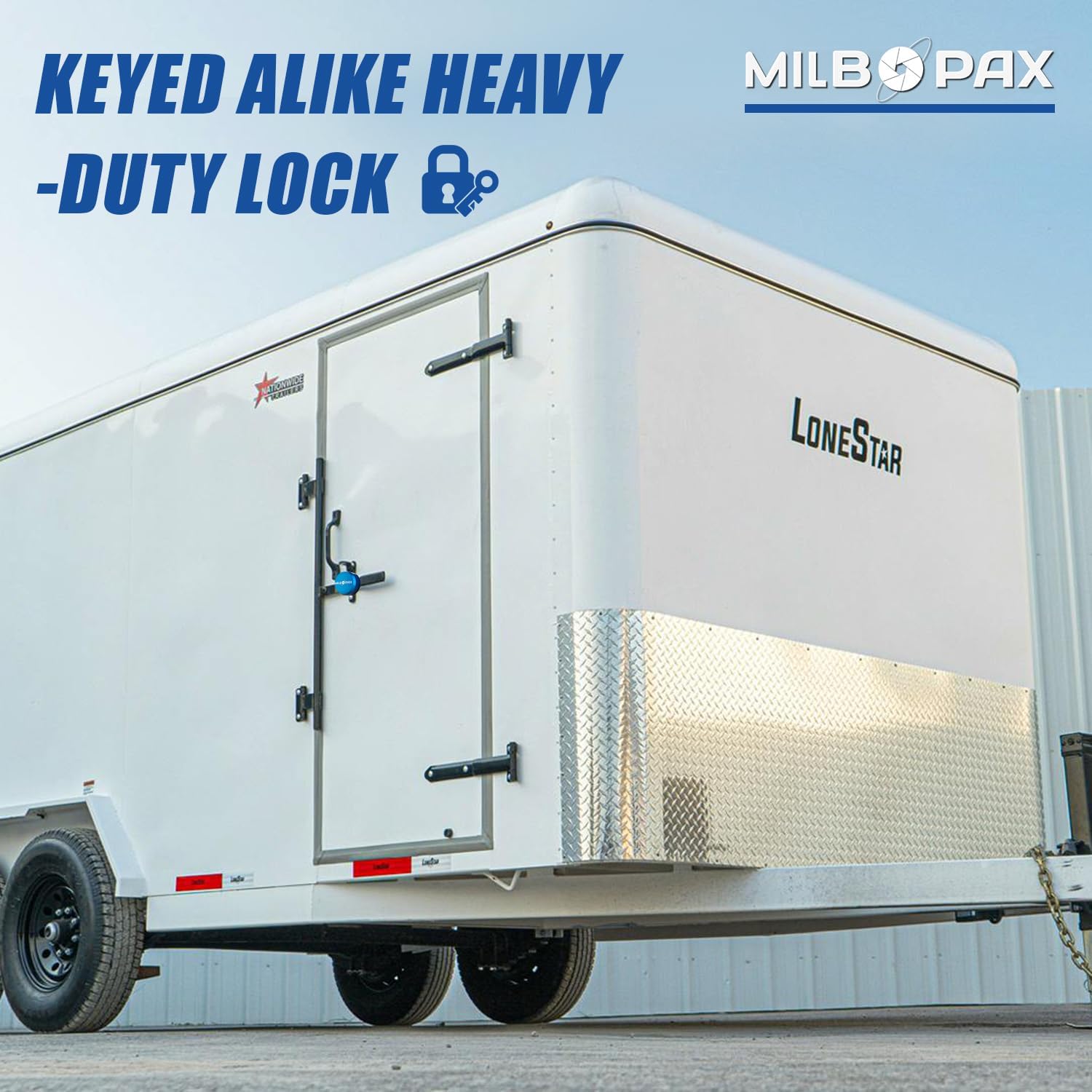Trailer Door Lock – Keyed Alike Puck Locks for Trailers Trucks Vans Sheds, One-Click Lock Design, Heavy-Duty Shipping Container Lock (Blue, 3 Pack, 9 Keys)