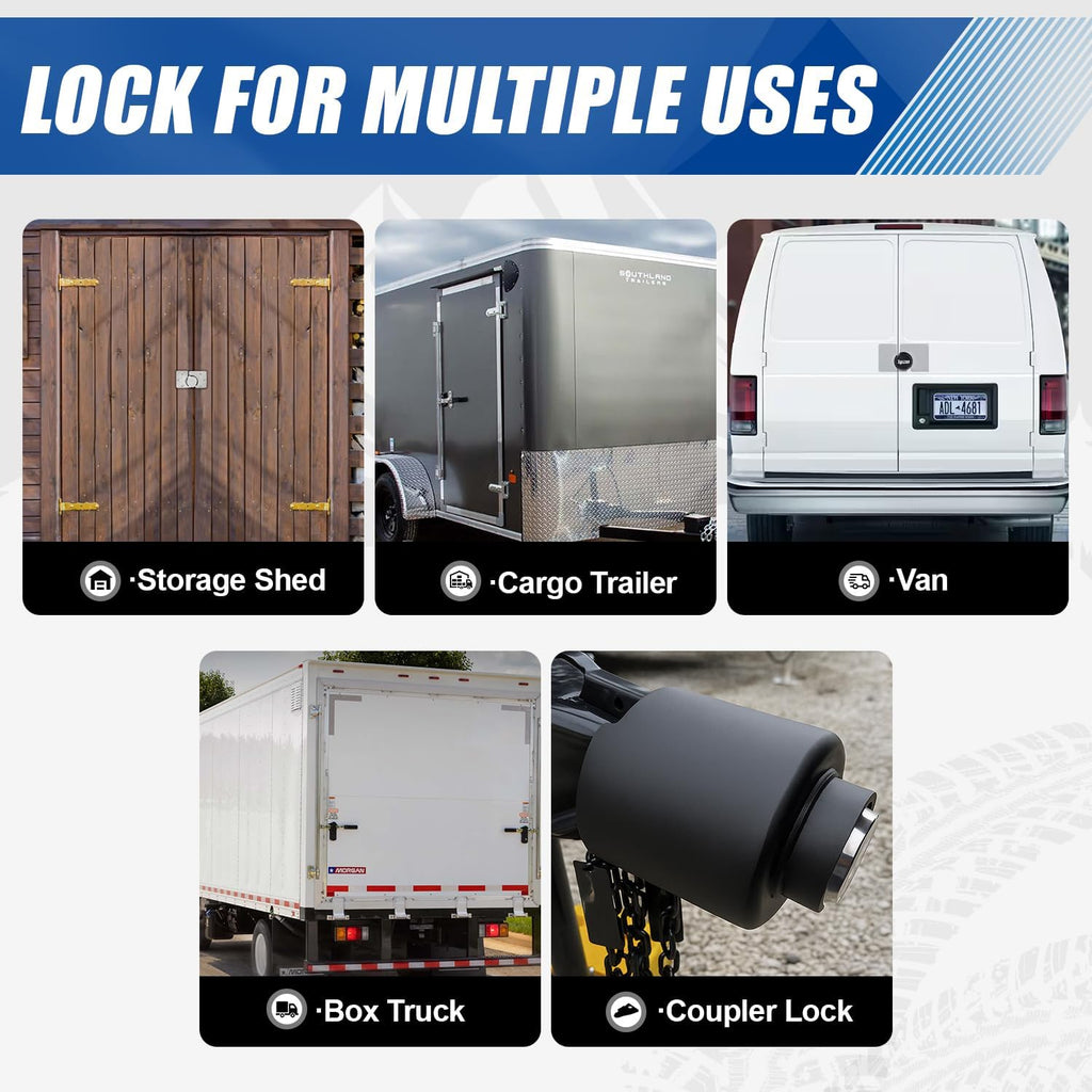 Trailer Door Lock – Keyed Alike Puck Locks for Trailers Trucks Vans Sheds, One-Click Lock Design, Heavy-Duty Shipping Container Lock (Blue, 3 Pack, 9 Keys)