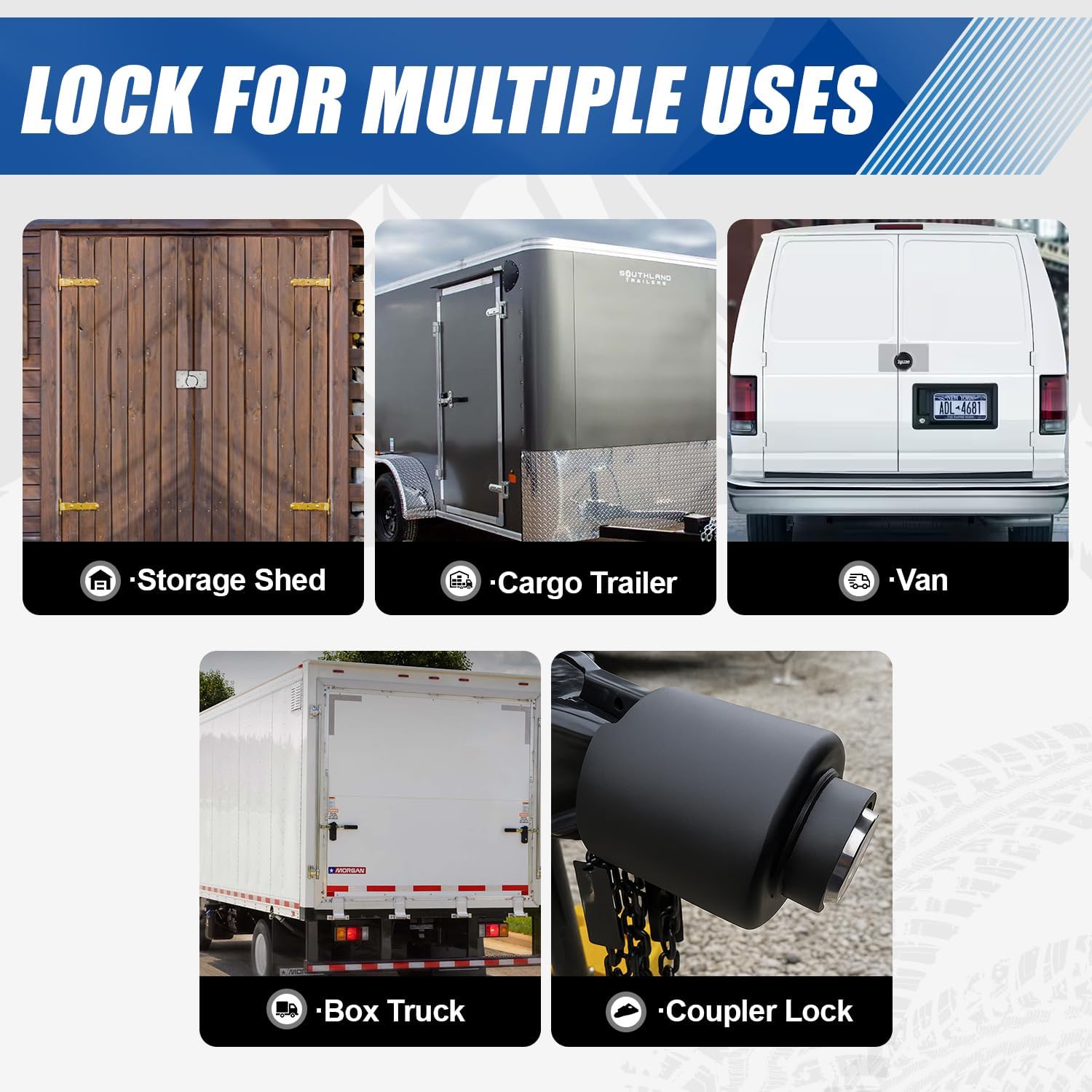 Trailer Door Lock – Keyed Alike Puck Locks for Trailers Trucks Vans Sheds, One-Click Lock Design, Heavy-Duty Shipping Container Lock (Blue, 3 Pack, 9 Keys)