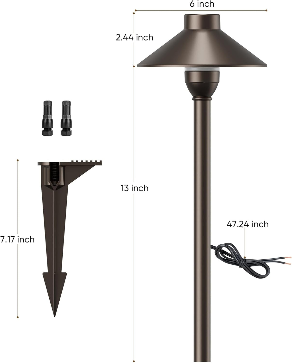 ARTPHONER Low Voltage Landscape Lighting 6-Pack, Aluminum 12V Pathway Lights with G4 Bulbs, Waterproof Oil Rubbed Bronze Color Wired Path Lights with Connectors for Walkway Yard Garden