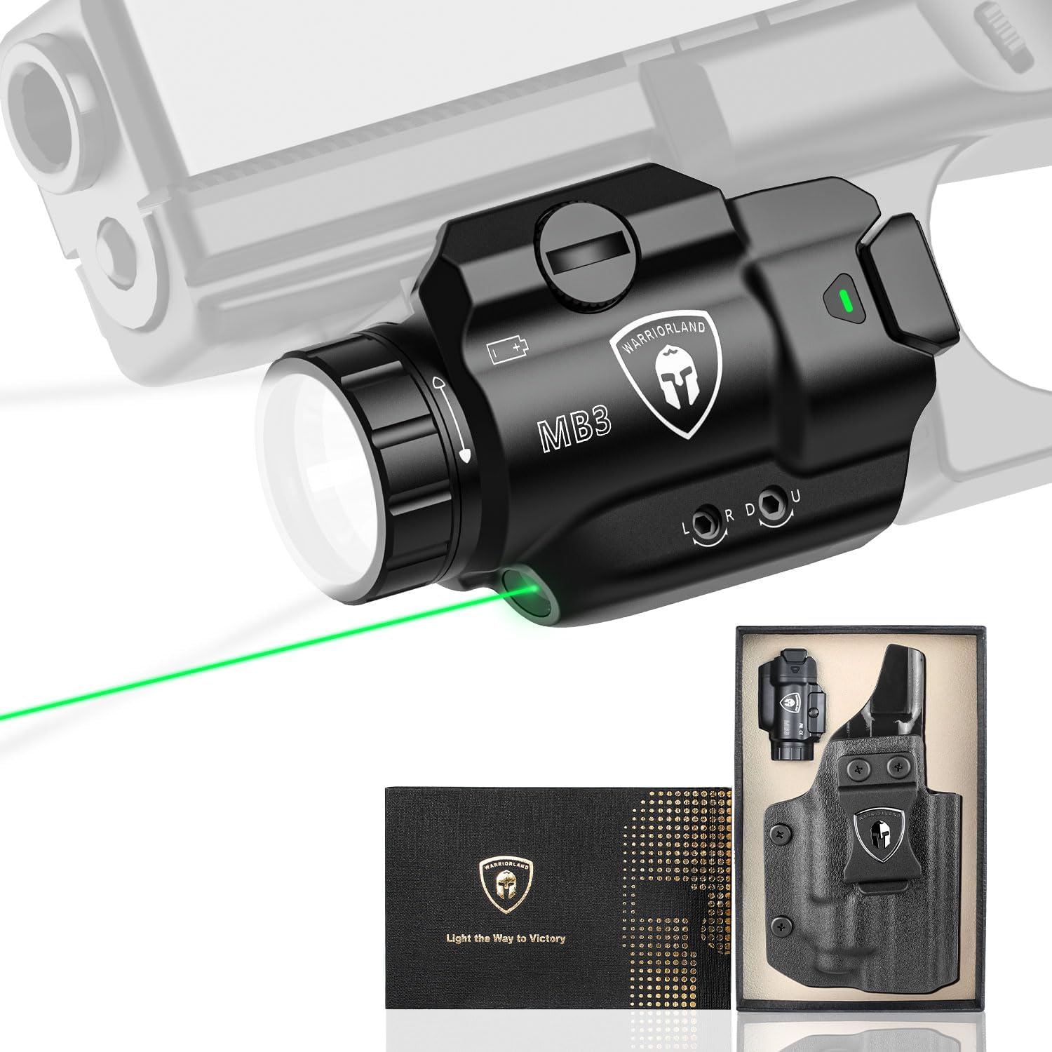 WARRIORLAND MB3 Pistol Light and Custom Kydex Holster, Fits S&W M&P Shield EZ (9mm /380 AUTO) & Equalizer, Compact 500-Lumens Tactical Weapon...