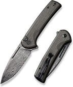 Navaja CIVIVI para EDC, cuchillo plegable con cierre de botón conspirador hoja Damasco de 3,48", mango Micarta verde oscuro C21006-DS1