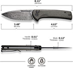 Navaja CIVIVI para EDC, cuchillo plegable con cierre de botón conspirador hoja Damasco de 3,48", mango Micarta verde oscuro C21006-DS1