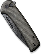 Navaja CIVIVI para EDC, cuchillo plegable con cierre de botón conspirador hoja Damasco de 3,48", mango Micarta verde oscuro C21006-DS1