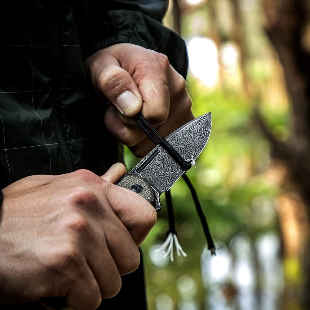 Navaja CIVIVI para EDC, cuchillo plegable con cierre de botón conspirador hoja Damasco de 3,48", mango Micarta verde oscuro C21006-DS1