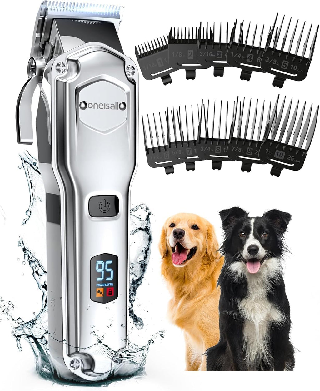 oneisall Dog Clippers for Grooming for Thick Heavy Coats/Low Noise Rechargeable Cordless Pet Shaver with Stainless Steel Blade/Waterproof Dog Shaver for...